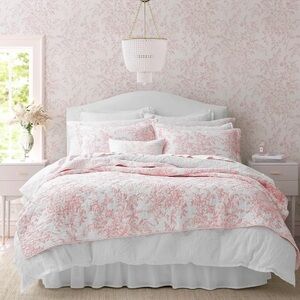 Laura Ashley Elegant Pink and White Floral Quilt Bedding Set